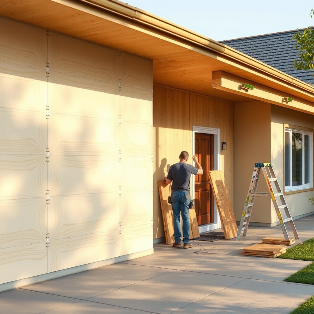 <clean photorealistic photo of a residential exterior showing XPS levha installation on wa