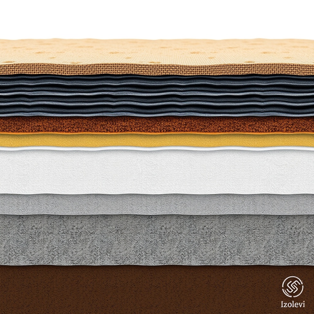 <clean photorealistic photo of a cross-section of Izolevi XPS Levha layered with drainage