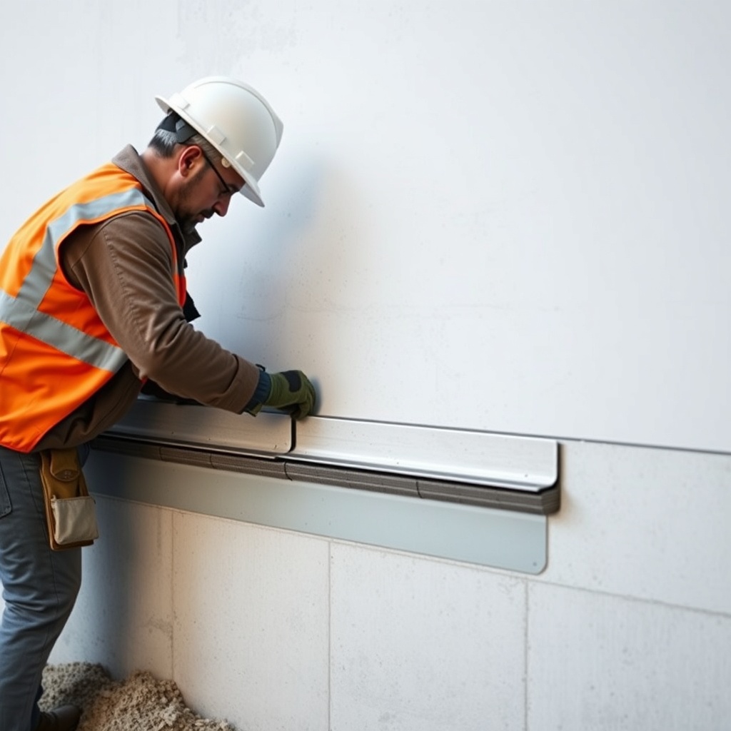 <clean photorealistic photo of a construction worker installing Izolevi XPS Levha on a con