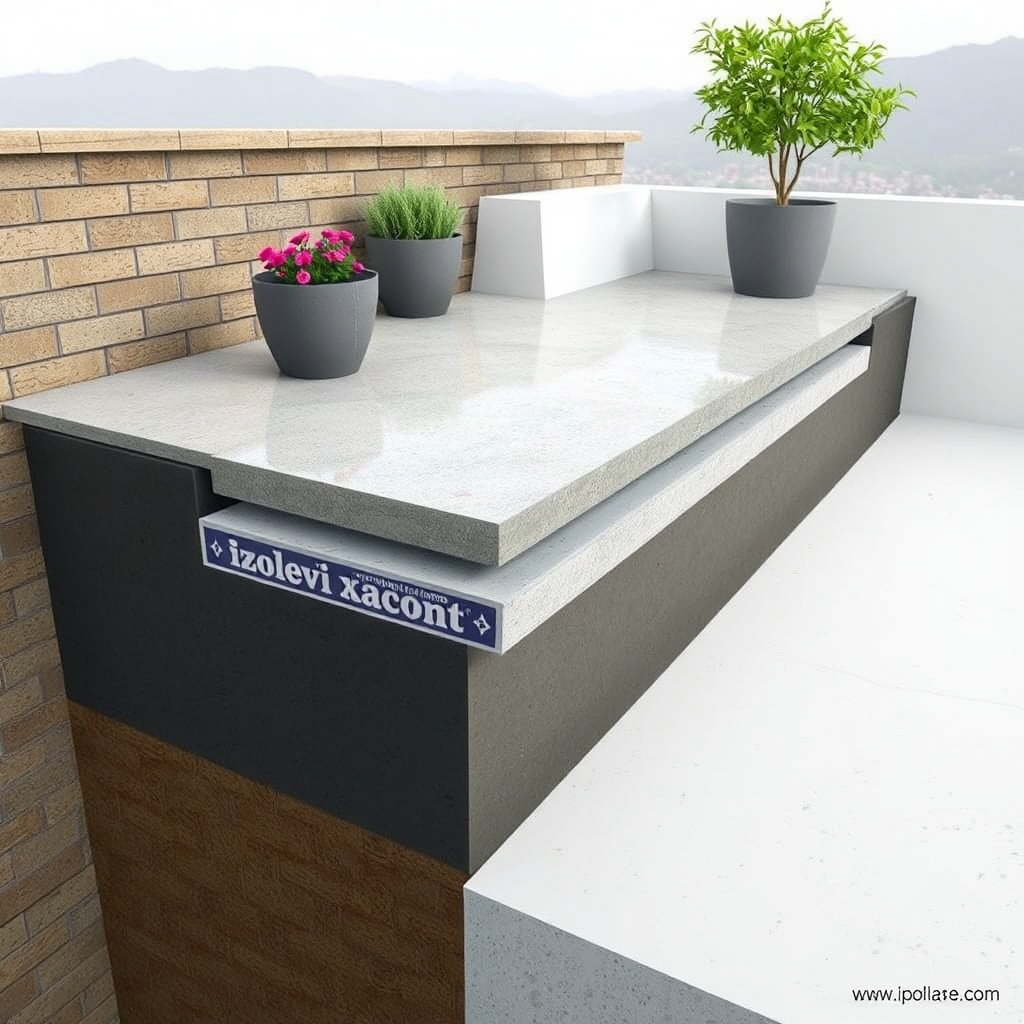 <clean photorealistic photo of a cross-section of a terrace showing Izolevi XPS Levha laye