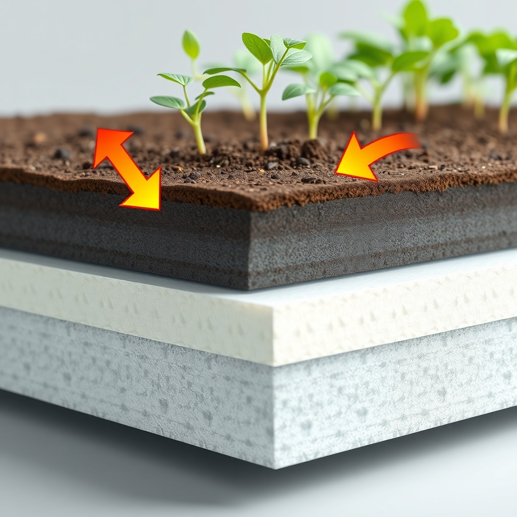 A close-up 3D illustration of a section of a green roof