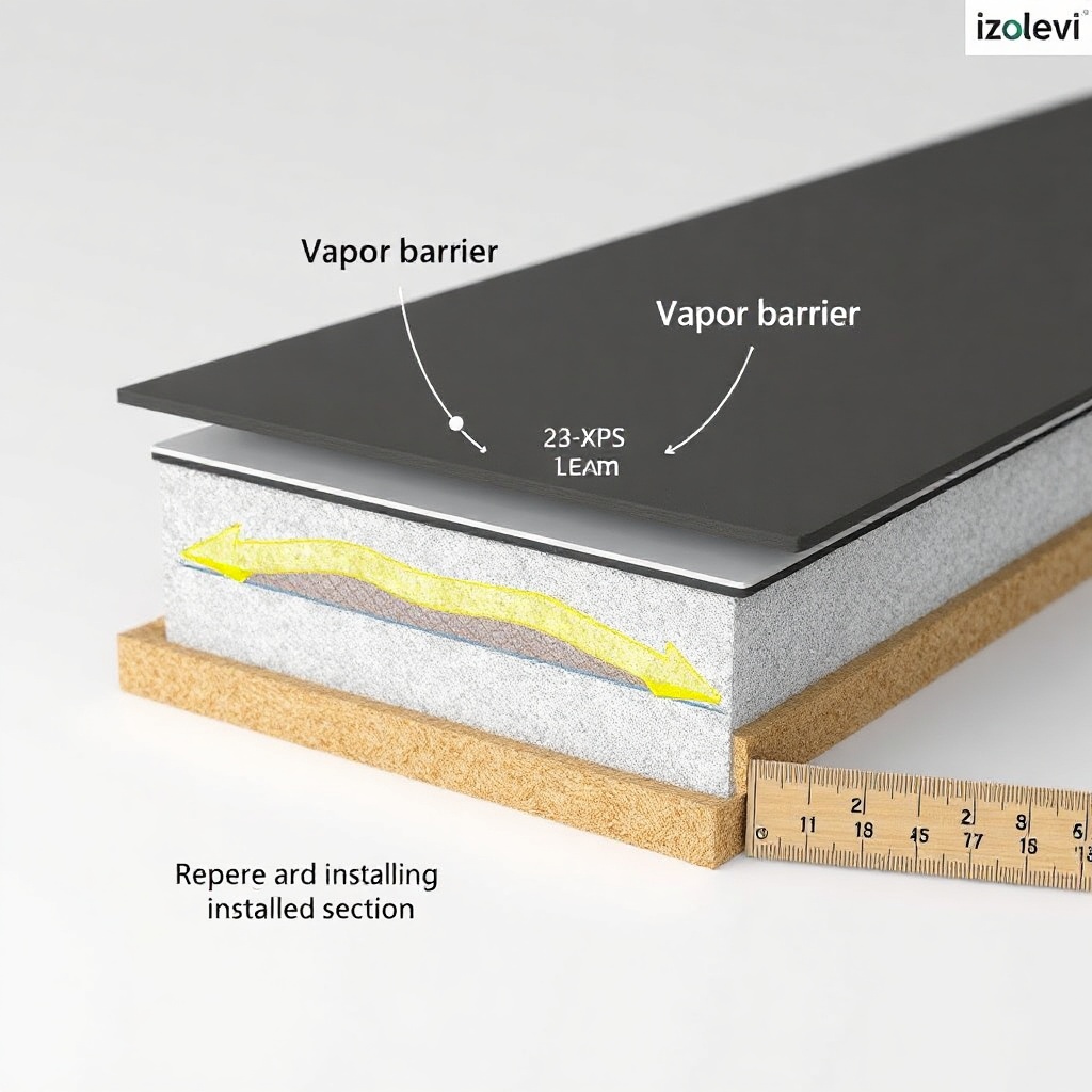 <A photorealistic photo of a cross-section view of a terrace insulation system