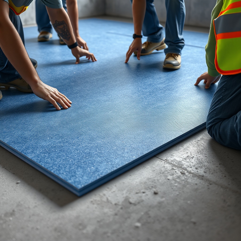 A photorealistic close-up of İzolevi XPS Levha being installed on a concrete floor